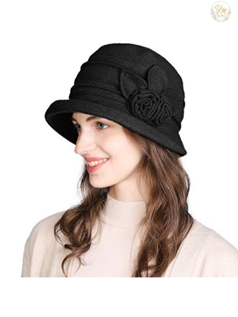 Vintage 1920s Wool Cloche Hat Crushable Winter Floral Accent